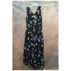 Vintage Another Thyme Black & Blue Floral Asymmetrical Chiffon Dress - Size 8